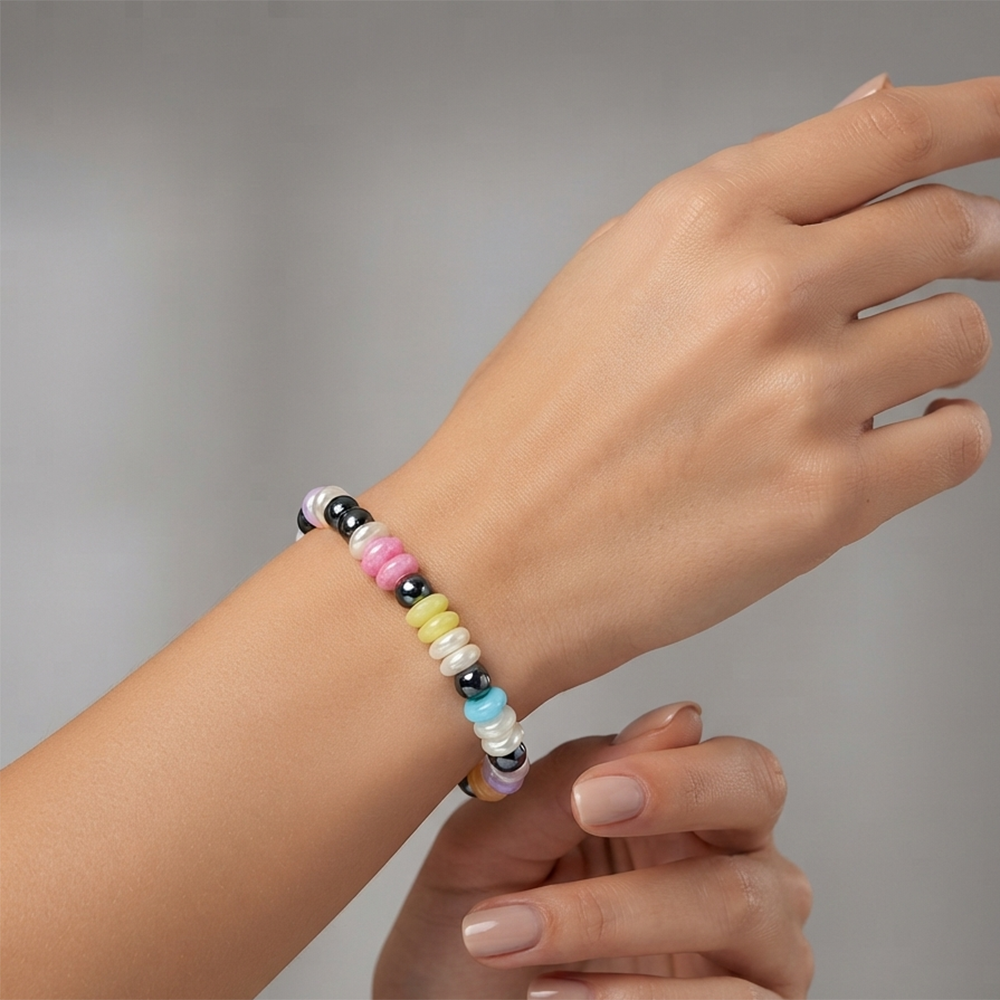 Urthn Metallic Beaded Bracelet with Multi Color Bead Accents(Pack of 12)