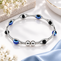 Urthn Silver Tone Oval Shape Evil Eye Adjustable Bracelet for Women