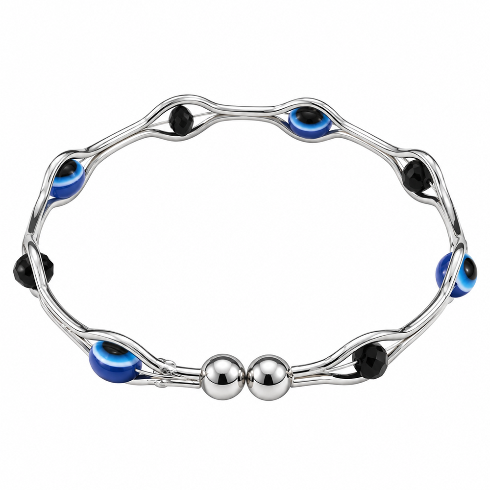 Urthn Silver Tone Oval Shape Evil Eye Adjustable Bracelet for Women(Pack of 12)