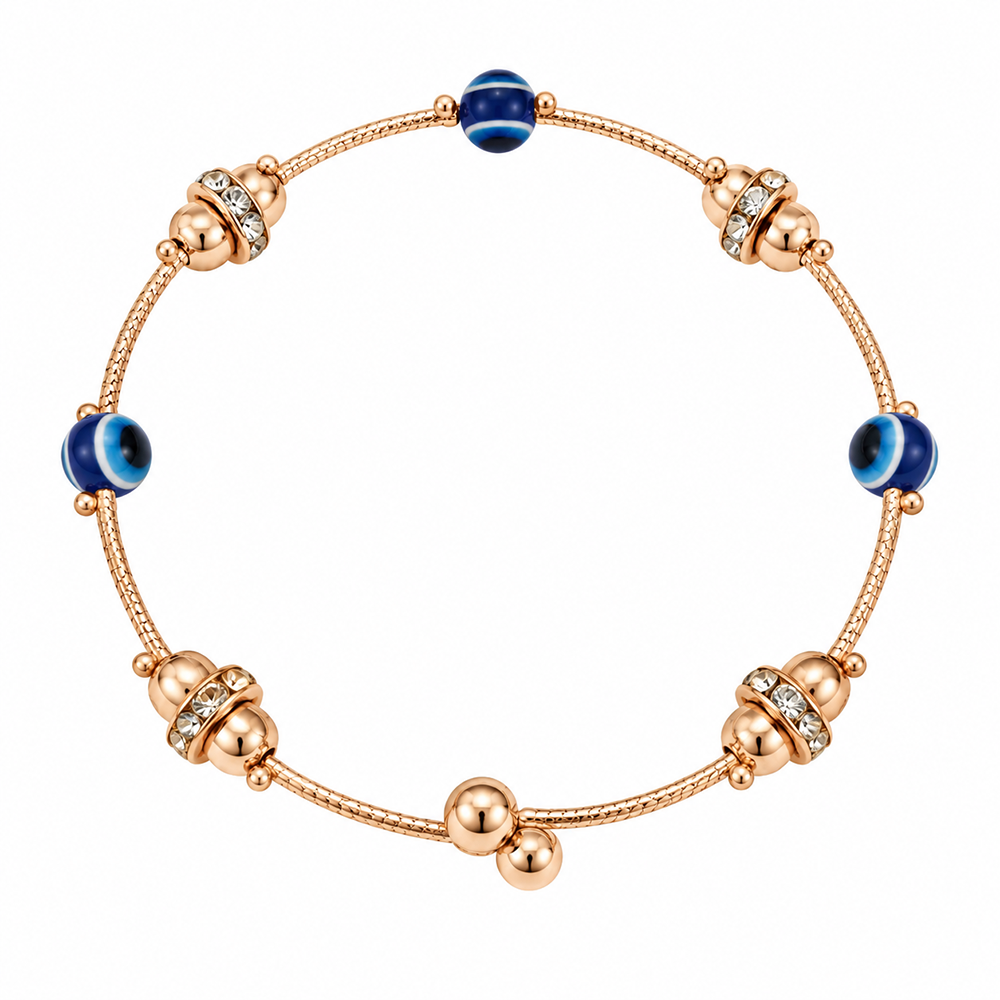 Urthn Rose Gold Tone Round Shape Evil Eye Adjustable Bracelet for Women(Pack of 6)