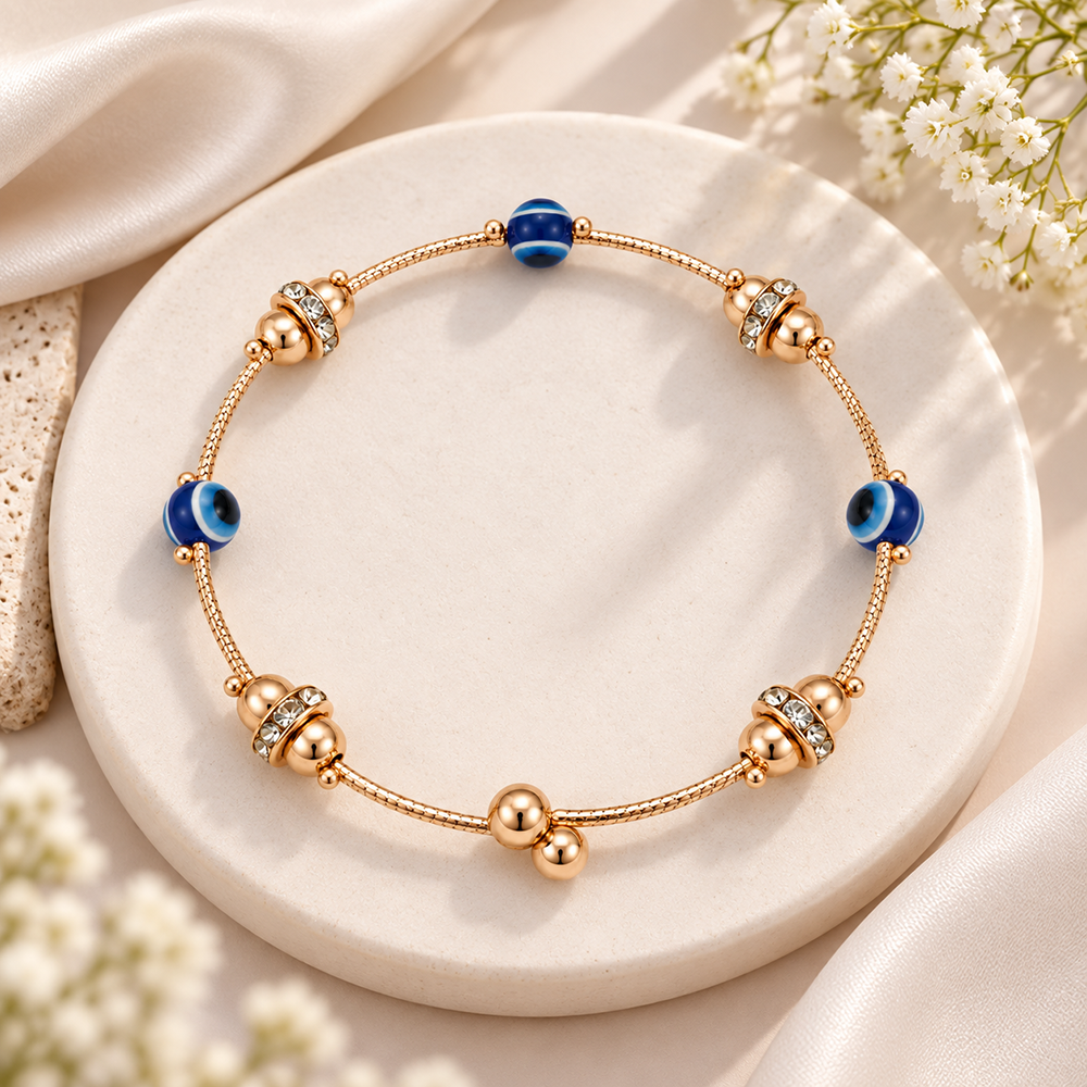 Urthn Rose Gold Tone Round Shape Evil Eye Adjustable Bracelet for Women