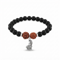 Urthn Rudraksha & Matte Beads Bracelet with Shivling Charm for Mens(Pack of 12)