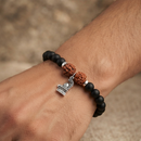 Urthn Rudraksha & Matte Beads Bracelet with Shivling Charm for Mens(Pack of 12)