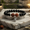 Urthn Rudraksha & Matte Beads Bracelet with Shivling Charm for Mens