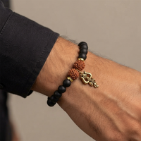 Urthn Rudraksha & Matte Beads Bracelet with Trishul Charm for Mens(Pack of 12)
