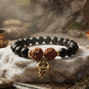 Urthn Rudraksha & Matte Beads Bracelet with Trishul Charm for Mens