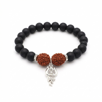 Urthn Rudraksha & Matte Beads Bracelet with Trishul Charm for Mens(Pack of 12)