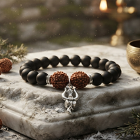 Urthn Rudraksha & Matte Beads Bracelet with Trishul Charm for Mens