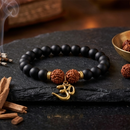 Urthn Rudraksha & Matte Beads Bracelet with Om Charm for Mens(Pack of 12)