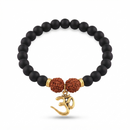 Urthn Rudraksha & Matte Beads Bracelet with Om Charm for Mens(Pack of 12)