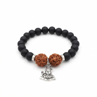 Urthn Rudraksha & Matte Beads Bracelet with Lord Shiva  Charm for Mens(Pack of 12)