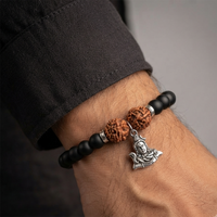 Urthn Rudraksha & Matte Beads Bracelet with Lord Shiva  Charm for Mens