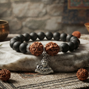 Urthn Rudraksha & Matte Beads Bracelet with Lord Shiva  Charm for Mens(Pack of 12)