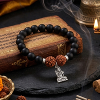 Urthn Rudraksha & Matte Beads Bracelet with Lord Shiva  Charm for Mens