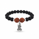 Urthn Rudraksha & Matte Beads Bracelet with Lord Shiva  Charm for Mens(Pack of 12)