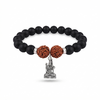 Urthn Rudraksha & Matte Beads Bracelet with Lord Shiva  Charm for Mens(Pack of 12)