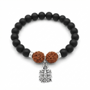 Urthn Rudraksha & Matte Beads Bracelet with Mahakal Charm for Mens(Pack of 12)