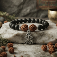Urthn Rudraksha & Matte Beads Bracelet with Mahakal Charm for Mens