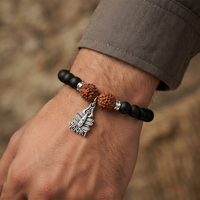 Urthn Rudraksha & Matte Beads Bracelet with Mahakal Charm for Mens(Pack of 12)
