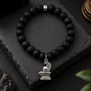 Urthn Black Matte Beads Bracelet with Shivling Charm for Mens