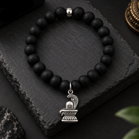 Urthn Black Matte Beads Bracelet with Shivling Charm for Mens