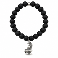 Urthn Black Matte Beads Bracelet with Shivling Charm for Mens(Pack of 12)