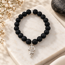 Urthn Black Matte Beads Bracelet with Trishul Charm for Mens(Pack of 12)