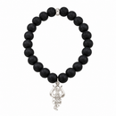 Urthn Black Matte Beads Bracelet with Trishul Charm for Mens(Pack of 12)