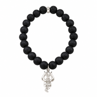 Urthn Black Matte Beads Bracelet with Trishul Charm for Mens(Pack of 12)