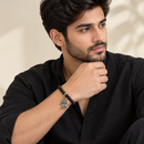 Urthn Black Matte Beads Bracelet with Goddess Durga Charm for Mens(Pack of 12)