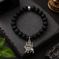 Urthn Black Matte Beads Bracelet with Goddess Durga Charm for Mens