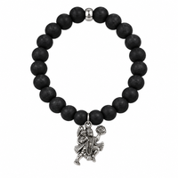 Urthn Black Matte Beads Bracelet with Hanuman Charm for Mens(Pack of 12)