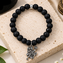 Urthn Black Matte Beads Bracelet with Hanuman Charm for Mens