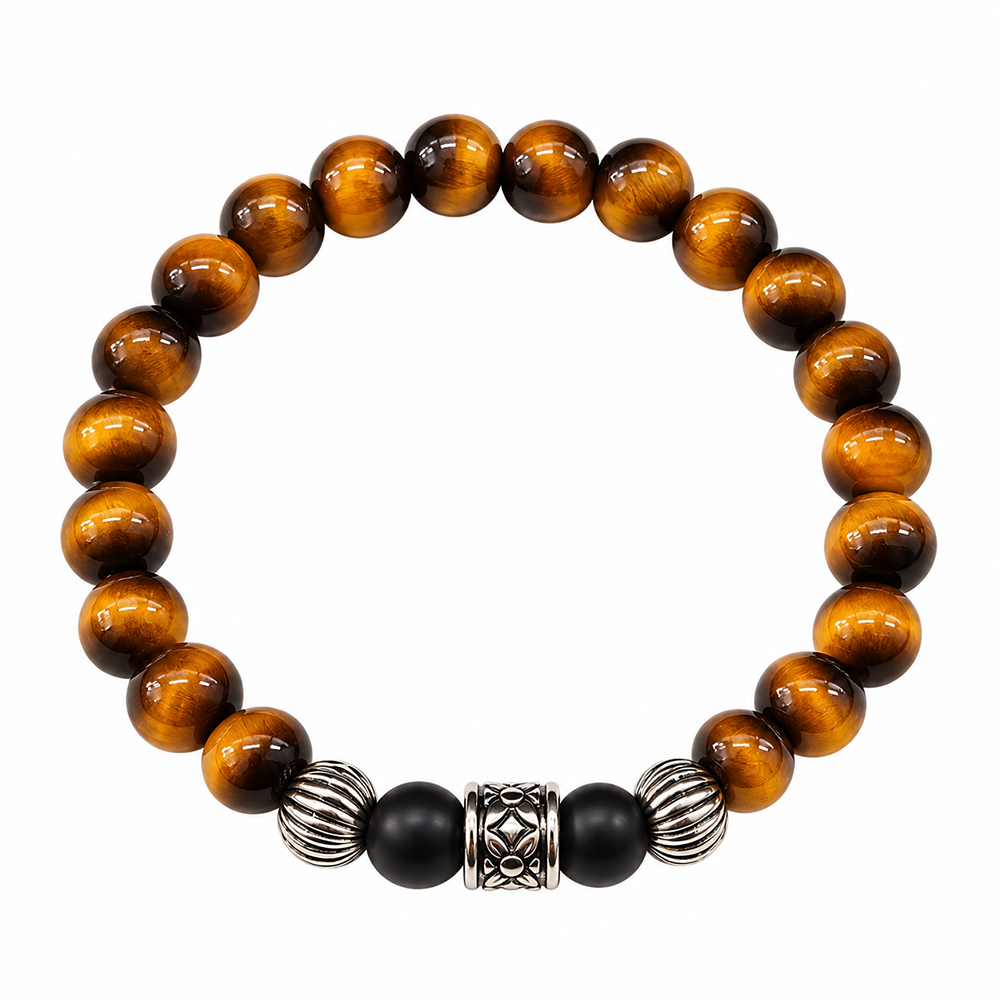 Urthn Trendy Tiger Beads Bracelet with Silver Charms for Women & Men's(Pack Of 3 )