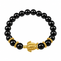 Urthn Trendy Black Beads Bracelet with Gold Plated Turtle Charm for Women & Men's(Pack Of 3 )