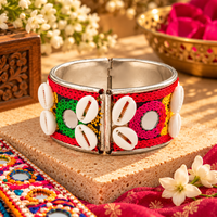 Urthn Colourful Navratri Shell & Mirror Work Traditional Kada Bracelet