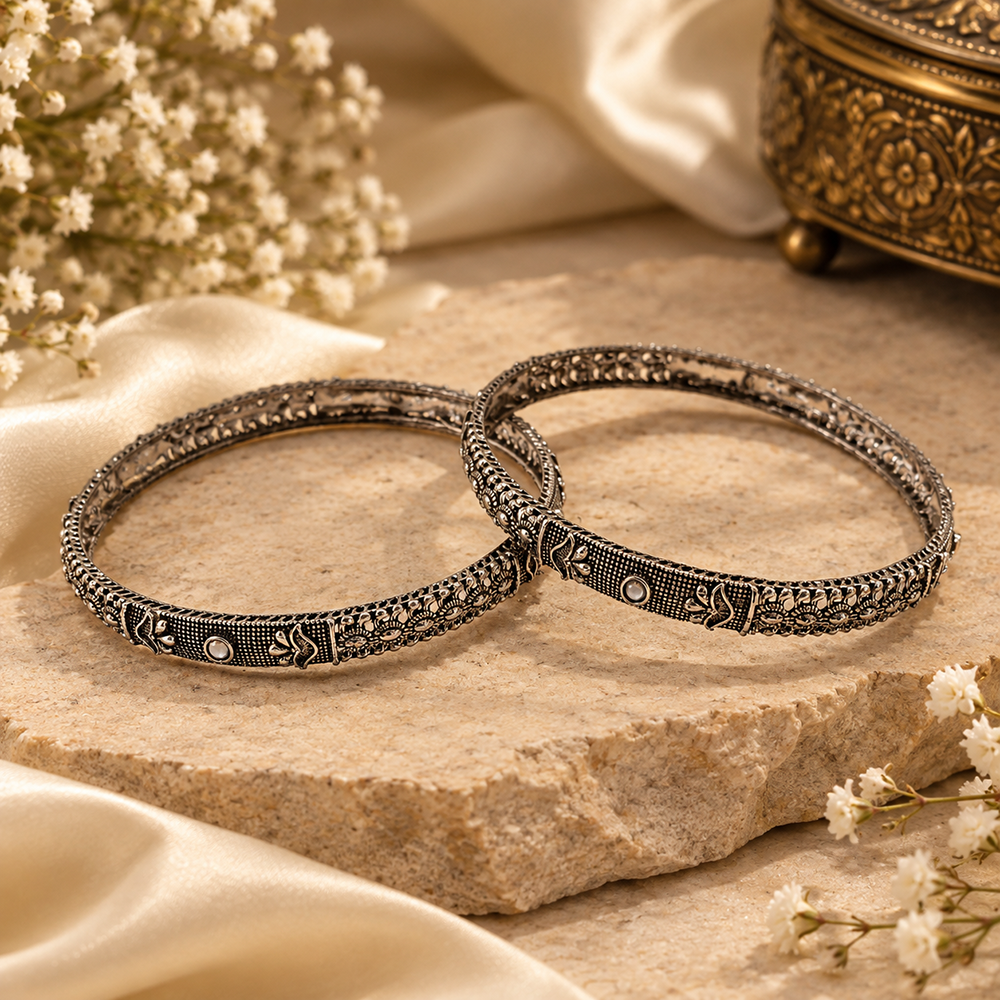 Urthn Ethnic Oxidised Bangles Set for Women Stylish Traditional Jewellery