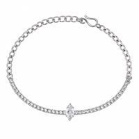 Urthn Everglow Silver Plated Rectangle Shape American Diamond Fashion Bracelet for Women(Pack Of 6)