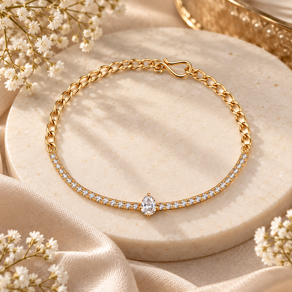 Urthn Everglow Rose Gold Plated Round Shape American Diamond  Bracelet for Women