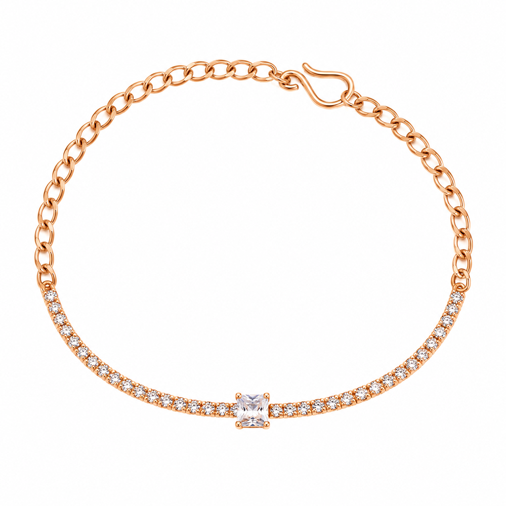 Urthn Everglow Rose Gold Plated Rectangle Shape American Diamond  Bracelet for Women(Pack Of 6)