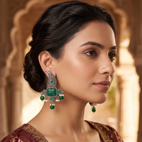 Wearhouse Fashion Oxidised Plated Pota Stone And Pearl Dangler Earrings