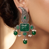 Wearhouse Fashion Oxidised Plated Pota Stone And Pearl Dangler Earrings