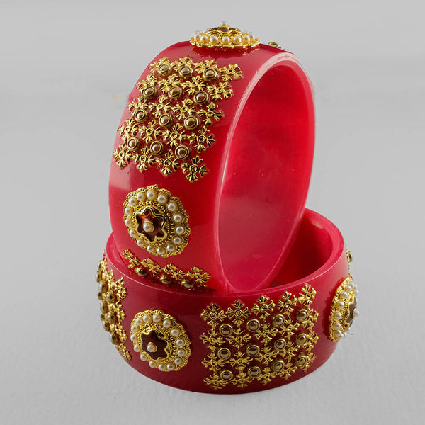 SOB Set of 2 Designer  Acrylic Bangles with Studded Kundan