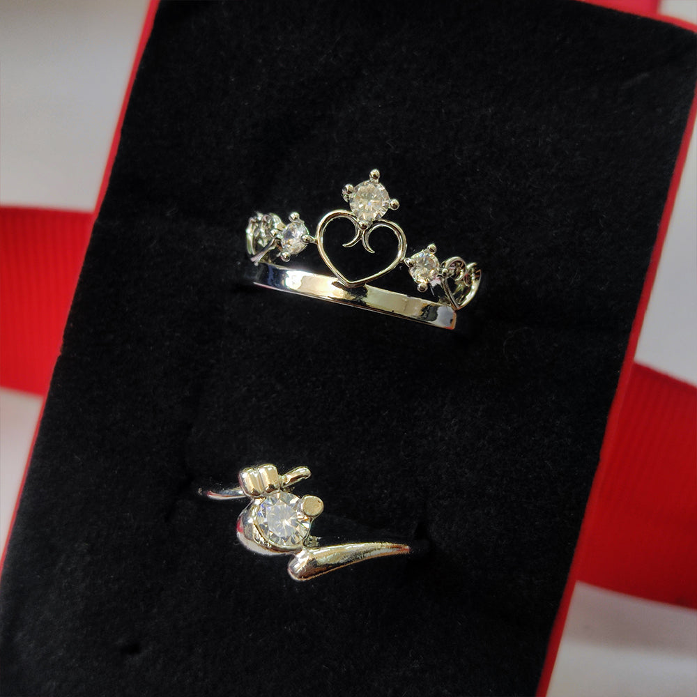 Urthn  Rhodium Plated Solitaire Couple Ring Set ( Assorted ) - 1506921 (Pack Of 6)