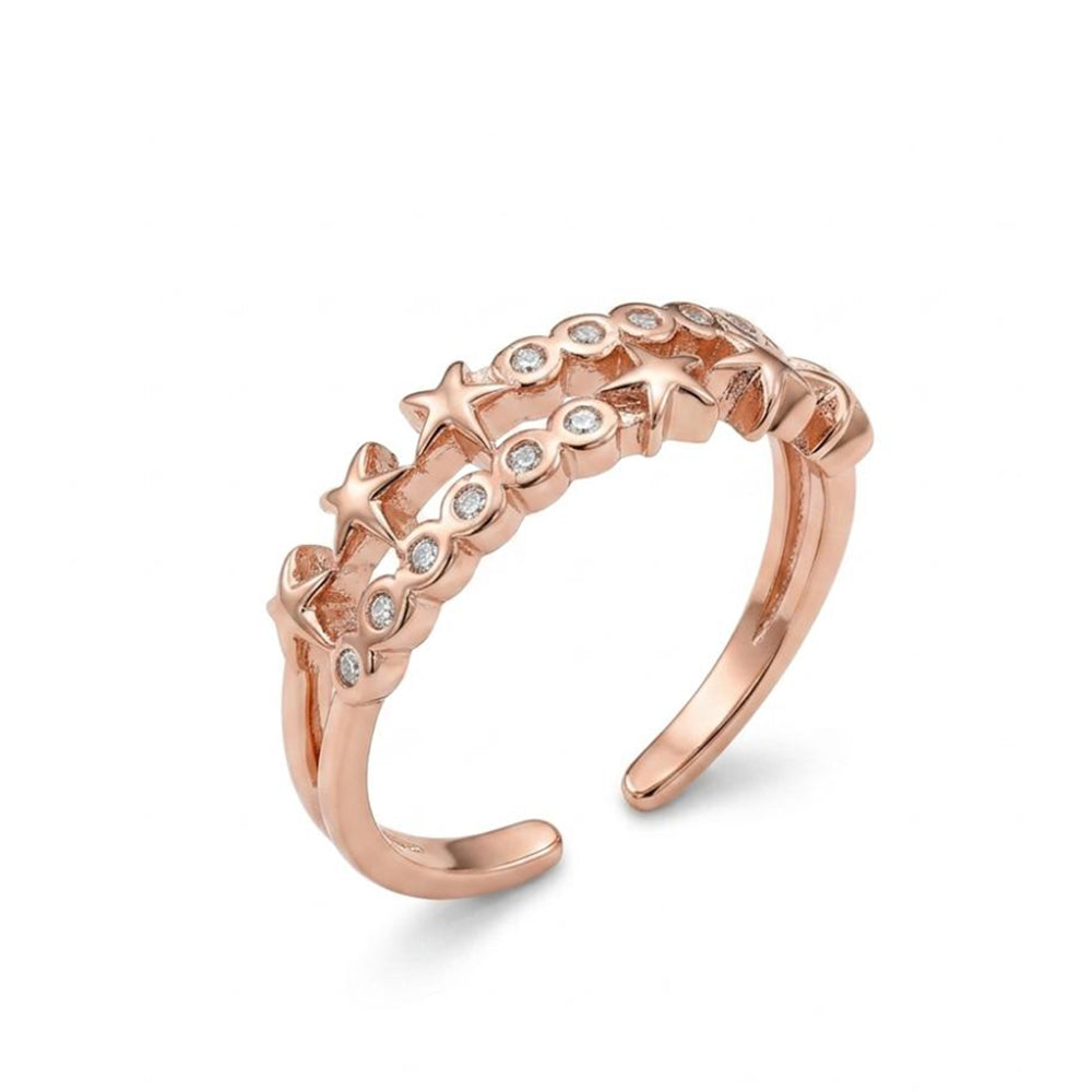 Urthn Rose Gold Plated American Diamond and Brass Adjustable Ring(Pack of 6)
