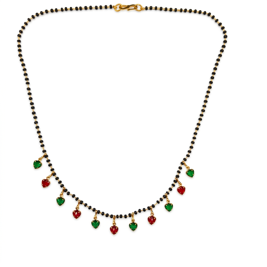 Urthn Red And Green Heart Shape Charms Trendy Mangalsutra For Women (Pack of 3)