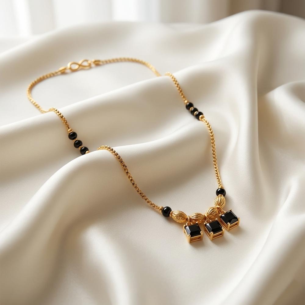 Urthn  Classic Gold-Plated Mangalsutra with Sparkling Crystal Charms (Set of 3)