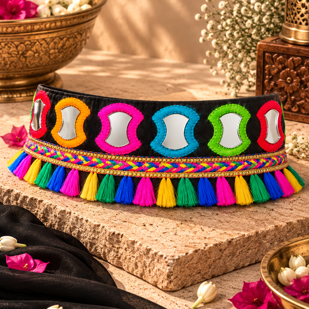 Urthn Traditional Navratri Mirror Work & Colorful Tassel Embellished Assorted Design  Kamarband Waist Belt for Women(Pack Of 3)