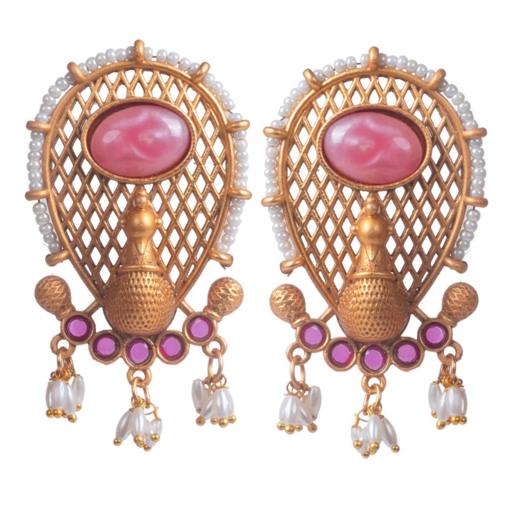 Wearhouse Fashion Gold Plated Pota Stone And Beads Dangler Earrings