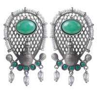 Wearhouse Fashion Oxidised Plated Pota Stone And Beads Dangler Earrings